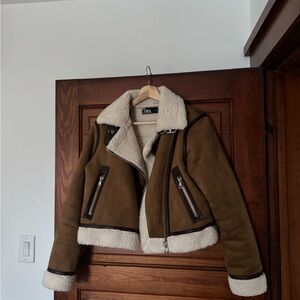 Zara Tan Teddy Jacket with Cream Accents